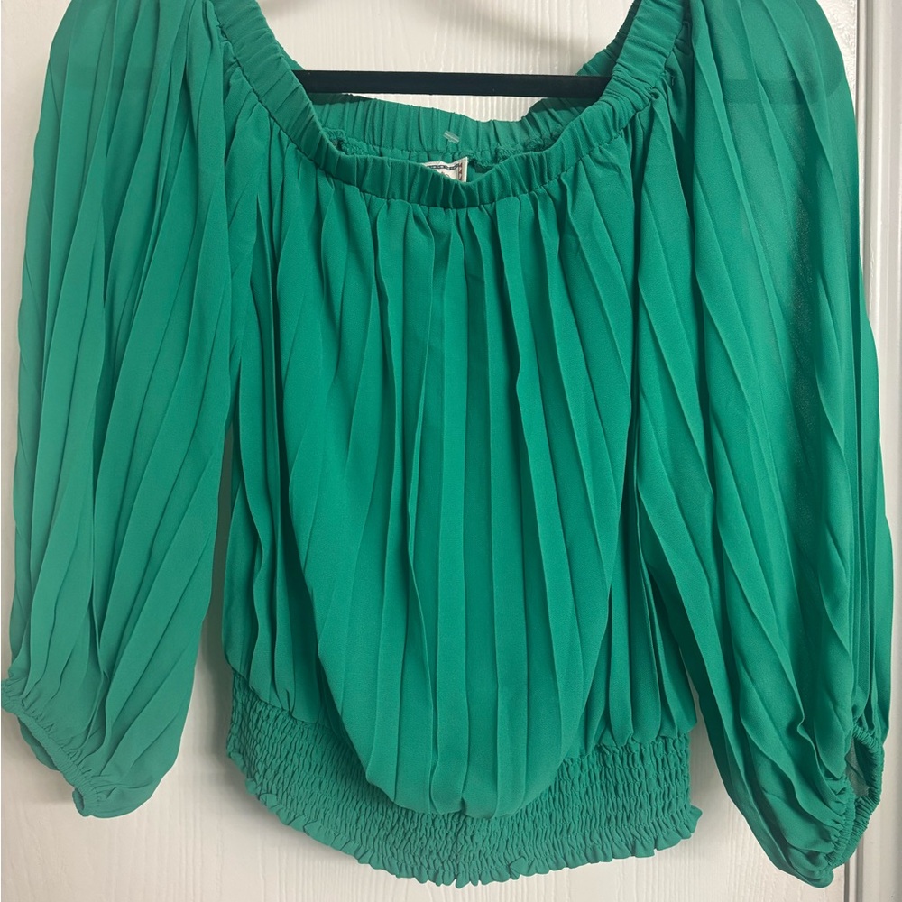 Flying Tomato Vibrant Green Pleated Blouse